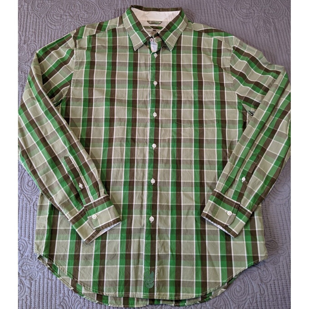 Canterbury Of New Zealand Men's Shirt Button Plaid Green Cotton Size XL